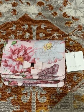 Ted Baker Pink Floral Chain Strap Crossbody with Bow Accent